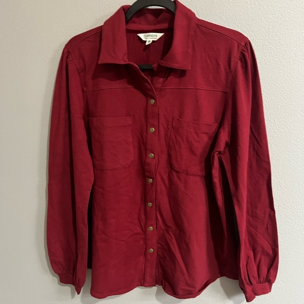 Aventura Red Organic‎ Cotton Snap Front Utility Shirt Womens Large NWOT